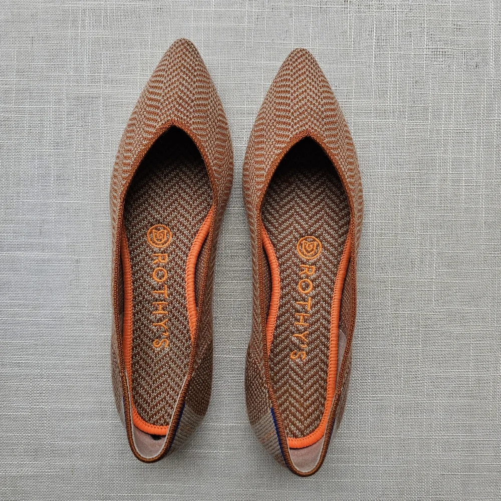 Rothy's Sz 6 Merino Wool Camel Herringbone Points Flats Rothys - Picture 4 of 12